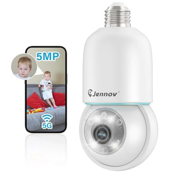 Picture of Jennov 5MP Light Bulb Security Camera Wireless Outdoor IP66 Waterproof - 5Ghz&2.4Ghz WiFi Indoor Cameras for Home Security, 360° Light Socket Camera, Color Night Vision, Motion Detect, Auto Tracking