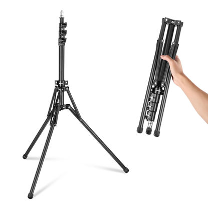 Picture of NEEWER Light Stand All Metal with 180° Reversible Legs, 70"/178cm Portable Travel Tripod Stand 1/4" Screw & 5/8" Stud for Indoor Outdoor Photography Speedlite Strobe Ring Light Softbox, ST178R, Black