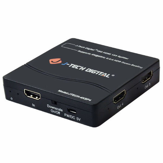 Picture of HDMI Splitter 4K 60Hz 1X4 Multi-Resolution Output (MRO) by J-Tech Digital HDMI 2.0 Splitter Supports downscale HDR HDR10 / Dolby Vision 4K@60Hz 4:4:4 HDCP2.3 2.2 (JTECH-4KSP4)