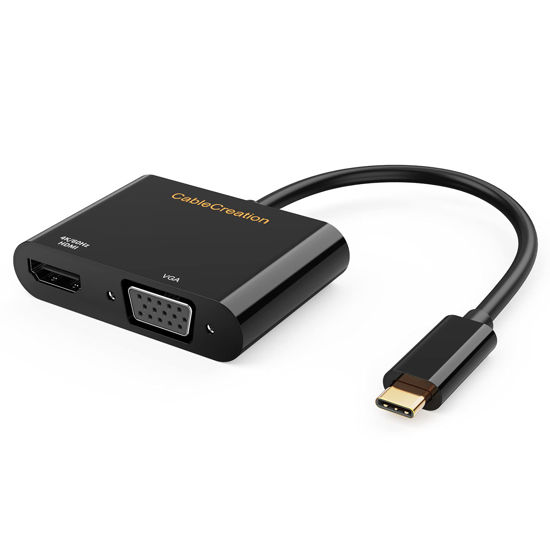 Picture of CableCreation USB C to HDMI VGA Adapter4K@60Hz, VGA to USBC-C Adapter, USB-C VGA Multiport Adapter Compatible with iPhone 15 Plus/15 Pro Max, Galaxy S22 Ultra, iPad Pro 2020, Chromebook, Surface Pro