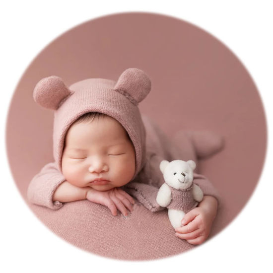 Picture of Zeroest Newborn Photography Outfit Baby Photoshoot Props For Prince Infant Photo Prop Bear Outfits New Born Boy Hat Clothes Set (Dusty Pink)