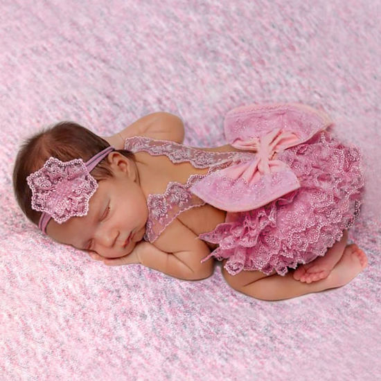 Picture of Ylsteed Newborn Photography Outfits Girl Newborn Photography Props Lace Romper Newborn Baby Photo Shoot Outfits Girls Photo Props (Strap Style - Purple)