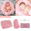 Picture of SPOKKI 4 Pcs Newborn Photography Props Outfits- Baby Long Ripple Wrap and Toddler Swaddle Blankets Photography Mat with Cute Headbands for Infant Boys Girls(0-12 Months) (Pink)