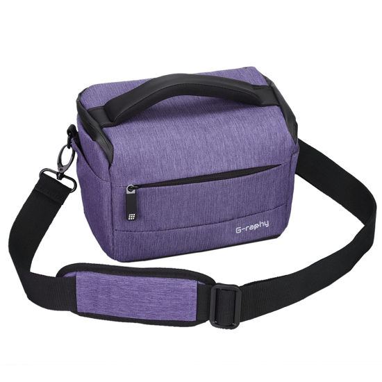 Picture of G-raphy Camera Bag DSLR SLR Bag Waterproof Camera Messenger Bag Photography Bag with Pu Leather Handle Camera Accessories for Men Women (Purple)