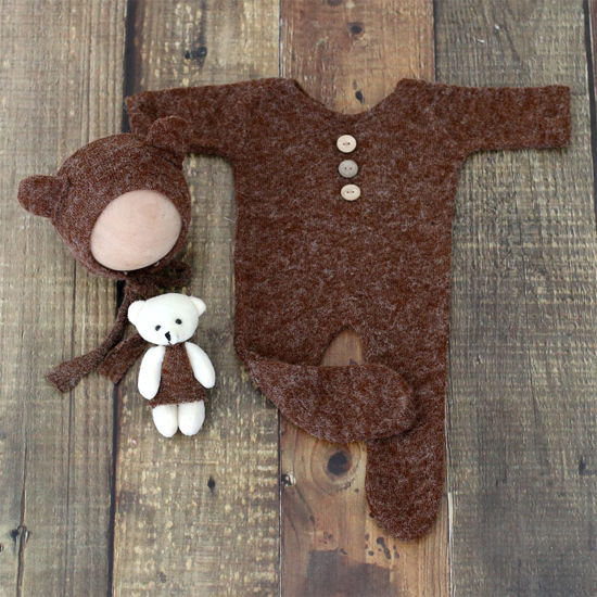 Picture of Zeroest Newborn Photography Outfit Baby Photoshoot Props For Prince Infant Photo Prop Bear Outfits New Born Boy Hat Clothes Set (Coffee)