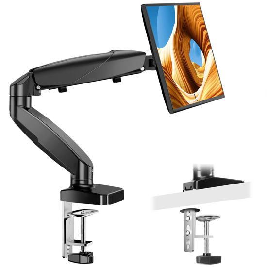 Picture of Sweetcrispy Single Monitor Mount for Ultra Wide 15 to 27 Inch Screen, Fully Adjustable Gas Spring Monitor Arm Desk Stand with Clamp and Grommet Base, Fits 4.4 to 15.4 LBS Vesa 75 100