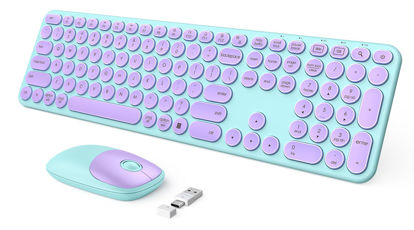 Picture of seenda Wireless Keyboard and Mouse, USB & Type C Keyboard Mouse Combo, Full Size Purple Wireless Keyboard Compatible for Win 7/8/10, MacBook Pro/Air, Laptop, PC - Purple Green