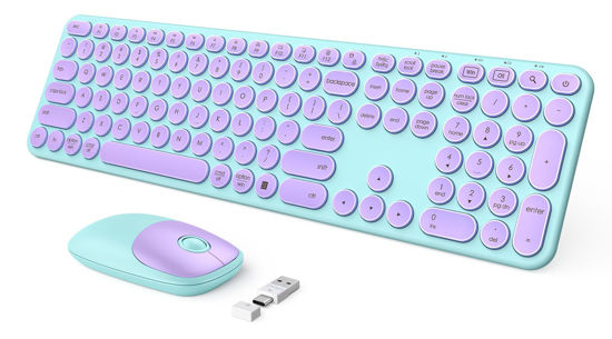 Picture of seenda Wireless Keyboard and Mouse, USB & Type C Keyboard Mouse Combo, Full Size Purple Wireless Keyboard Compatible for Win 7/8/10, MacBook Pro/Air, Laptop, PC - Purple Green