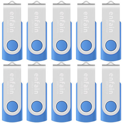 Picture of Enfain 16GB USB 2.0 Flash Drives Blue Memory Stick Swivel Thumb Drives 16 GB Jump Drives with LED Indicators 10 Pack, with 12 x White Labels for Marking Uploaded Content