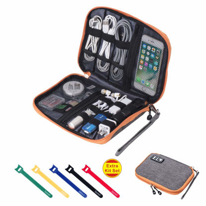 Picture of Travel Cable Organizer Bag Waterproof Portable Electronic Accessories Organizer for USB Cable Cord Phone Charger Headset Wire SD Card with 5pcs Cable Ties(Orange)