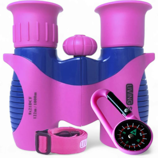 Picture of Kids Binoculars Pink 8x21 - Girls Gift Age 3-12, Shockproof Compact Binoculars for Kids with High Resolution Optics for Bird Watching, Stargazing, Hunting, Hiking, with Case, Neck Strap