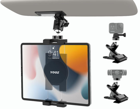 Picture of YOOZ Car Sun Visor Tablet Mount, Truck Visor Tablet Holder Clip [Upgrade Clip Never Fall] Multifunctional Vehicle Phone Clamp with 1/4" Screw, for iPad, Galaxy Tabs, Fire, iPhone, 4-12.9"