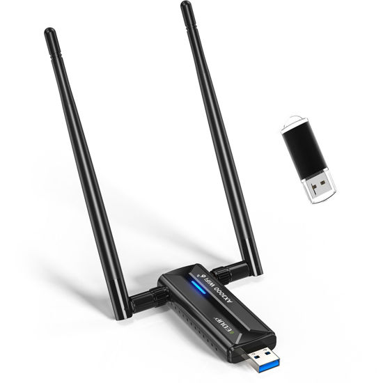 Picture of EDUP AX3000M USB WiFi 6E Adapter USB 3.0 Wireless WiFi Dongle Network Adapter 802.11AX Tri-Band 6GHz/5GHz/2.4GHz Dual 5dBi Antennas for PC Compatible with Windows 11/10 64Bits + U Disk Driver