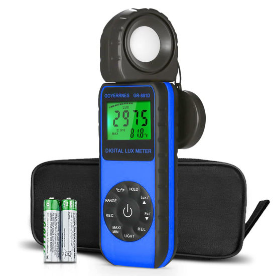 Picture of GOYERRNES Illuminance Light Meter, Digital Lux Foot Candles Meter 0.1~400,000 Lux (0.1~40,000 FC) with 270º Rotatable Detector, Lumen Meter Luxmeter for Indoor Outdoor 881D