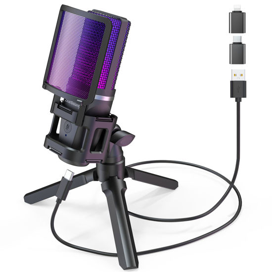 Picture of ZealSound Gaming USB Microphone for PC,RGB Condenser Computer Mic with Tripod Stand,Quick Mute,Gain Control for Gaming,Streaming,Podcasting,Recording,ASMR,Cardioid Mic Kit for Laptop/PS4/PS5/Phone