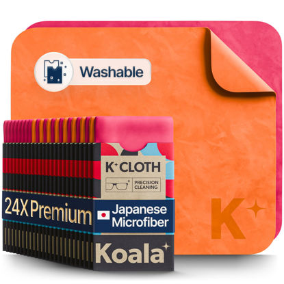 Picture of Koala Lens Cleaning Cloth | Japanese Microfiber | Glasses Cleaning Cloths | Eyeglass Lens Cleaner | Eyeglasses, Camera Lens, VR/AR Headset, and Screen Cleaning | Pink & Orange (Pack of 24)