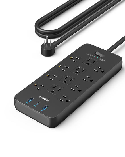 Picture of Surge Protector Power Strip (2100J), Anker 12 Outlets with 1 USB C and 2 USB Ports foriPhone 15/15 Plus/15 Pro/15 Pro Max, 5ft Extension Cord, Flat Plug, 20W USB C Charging for Home, Office,TUV Listed