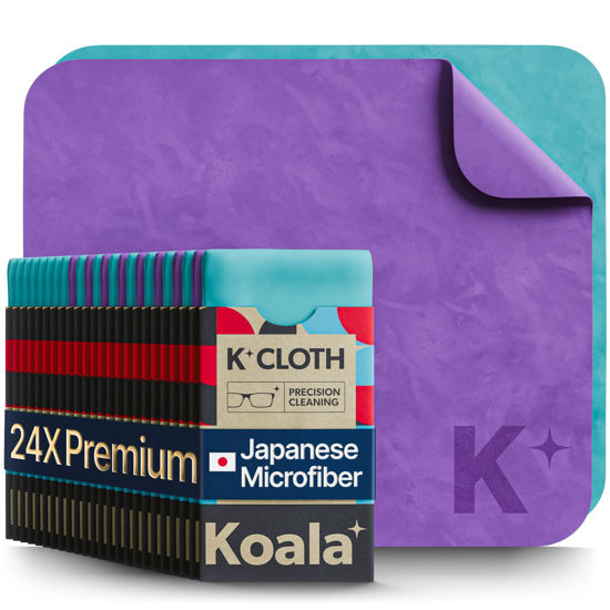 Picture of Koala Lens Cleaning Cloth | Japanese Microfiber | Glasses Cleaning Cloths | Eyeglass Lens Cleaner | Eyeglasses, Camera Lens, VR/AR Headset, and Screen Cleaning | Blue & Purple (Pack of 24)