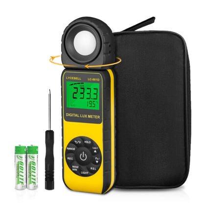 Picture of LYCEBELL Digital Illuminance Light Meter, LC-881D Luxmeter Range up to 400,000 Lux with 270º Rotated Date Hold Max/Min Backlit for Photography Plant LED Light