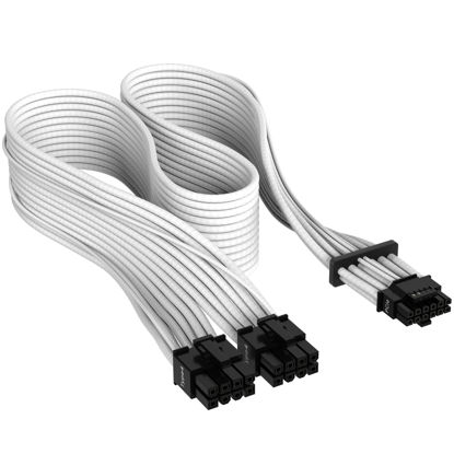 Picture of Corsair Premium 600W PCIe 5.0 / Gen 5 12VHPWR PSU Cable - Fits Type-4 PSUs via Dual 8-pin PCIe - 12+4pin Connector - Mesh Paracord Sleeving - White