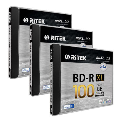 Picture of 3 Pack Ritek BD-R XL BDXL 100GB Archival Grade Triple Layers 4X White Inkjet Hub Printable Blank Disc w/Standard Jewel Case