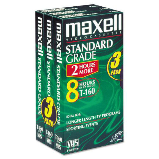 Picture of Maxell Standard Grade VHS Videotape Cassette, T160, 3/Pack