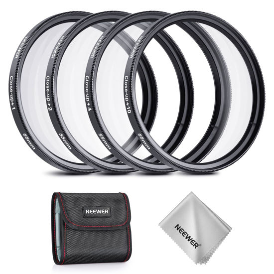 Picture of NEEWER 55mm Macro Close Up Lens Filter Kit (+1, 2, 4, 10), 4 Pieces of Magnifying Filters with Storage Pouch for Macro Photography, Compatible with 55mm Canon Nikon Sony Fujifilm Camera Lenses