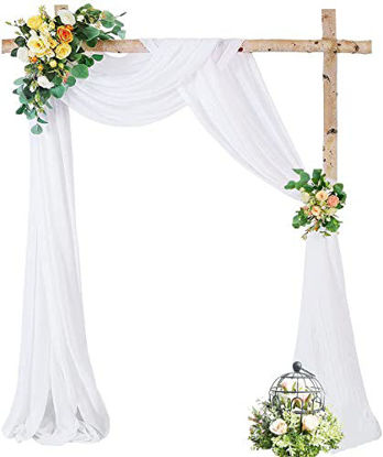 Picture of PARTISKY Wedding Arch Draping Fabric, 1 Panel 28" x 19Ft White Drapes Sheer Backdrop Curtain for Wedding Ceremony Party Ceiling Decor