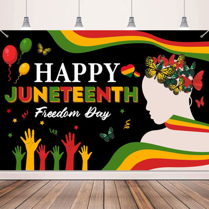 Picture of GPWXYYY Juneteenth Decorations, Happy Juneteenth Backdrop Freedom Day Banner Photography Background for African American Independence Day Party Outdoor Indoor Decorations