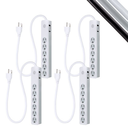 Picture of GE 6-Outlet Surge Protector, 4 Pack, 2 Ft Extension Cord, Power Strip, 450 Joules, Heavy Duty Plug, Twist-to-Close Safety Covers, UL Listed, White, 54627