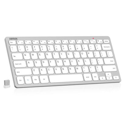 Picture of Arteck 2.4G Wireless Keyboard Ultra Slim and Compact Keyboard with Media Hotkeys for Computer Desktop PC Laptop Surface Smart TV and Windows 11/10/8/7, Silver