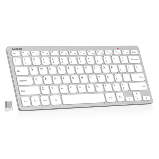 Picture of Arteck 2.4G Wireless Keyboard Ultra Slim and Compact Keyboard with Media Hotkeys for Computer Desktop PC Laptop Surface Smart TV and Windows 11/10/8/7, Silver