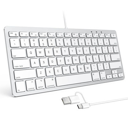 Picture of OMOTON Wired Keyboard for Mac with Dual Interface, Comfortable Typing Angle & Stable Connection, Compatible with MacBook, iMac, Mac Mini, PC-White