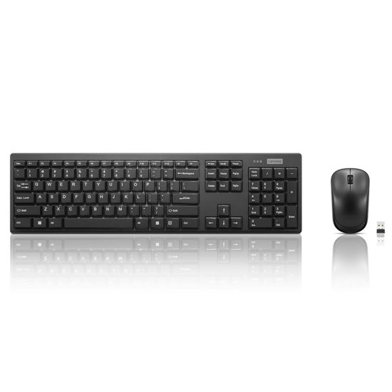 Picture of Lenovo 100 Wireless Keyboard and Mouse Combo - Cordless Set with Spill Resistant Quiet Keys - 3-Zone Keyboard - Ambidextrous Mouse - Compact Design - Wireless USB -Black