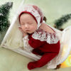 Picture of Christmas Newborn Baby Photo Shoot Props Outfits Crochet Clothes Santa Claus Red Hat Pants Photography Props (deep burgundy)