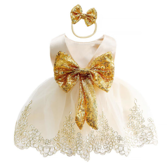 Picture of Ylsteed Newborn Photography Outfits Girls Newborn Photography Props Baby Girls Lace Embroidery Tutu Dress Baby Girls Sleeveless Backless Dresses Pageant Birthday Wedding Dress Sequin Bowknot Champagne