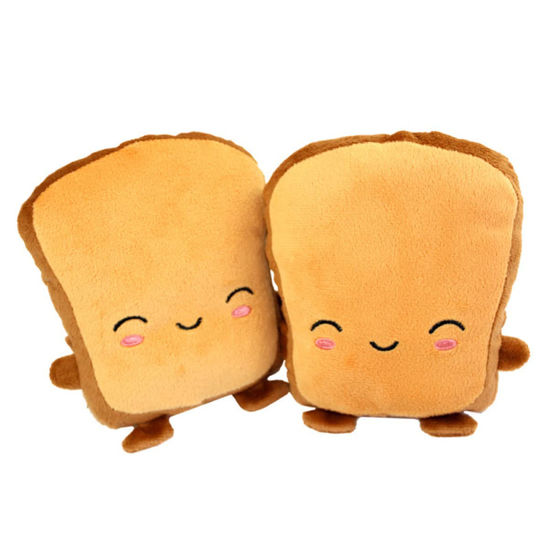 Picture of HOMSFOU 1 Pair Half Warmer Cute Toast Cartoon Heated Winter Pattern Warm Smiling Face Powered Warmers Hands Wearable Fingerless Mitten Gloves Mittens USB Heating Hand Plush Laptop