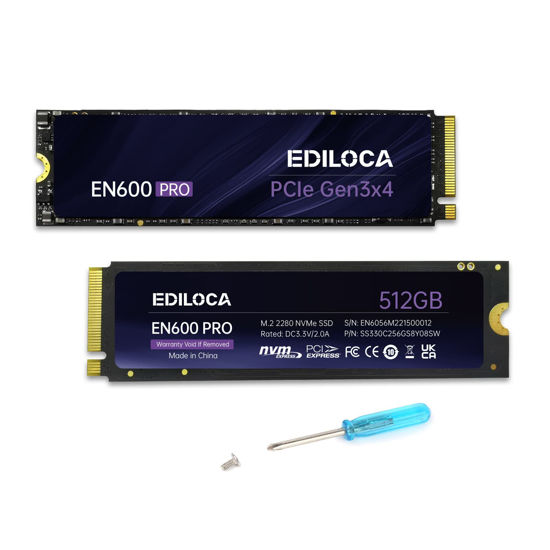 Picture of Ediloca EN600 PRO SSD 512GB PCle 3.0x4, NVMe M.2 2280, Up to 3200MB/s, Internal Solid State Drive, SLC Cache 3D NAND TLC, Graphene Cooling Sticker, Storage for PC, Desktop and Laptops