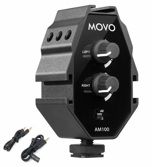 Picture of Movo AM100 2-Channel Microphone Audio Mixer 3.5mm TRS Compatible with DSLR Cameras and Smartphones