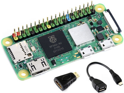 Picture of Basic Kit with Pre Soldered Header Raspberry Pi Zero 2 W and Mini HDMI to HDMI Adapter and Micro USB OTG Cable, Five Times Faster, Quad-core ARM Processor