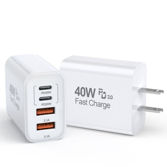 Picture of 40W USB C Charging Block, 2Pack Fast iPhone 15 Charger Cube, 4Port USB Type C Wall Charger PD&QC Power Adapter with Multiport Brick USB C Box for Apple iPhone 15/14/13/12/11/Pro Max/XS/X, iPad Pro/Air