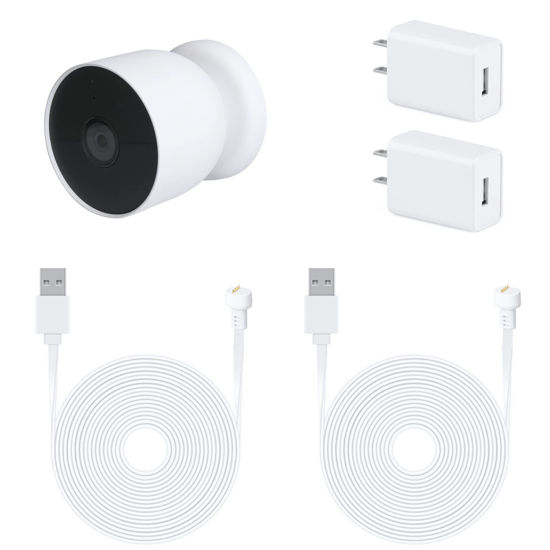 Picture of 2Pack Power Adapter Compatible with Google Nest Cam Outdoor or Indoor, Battery, with 16.4Ft/5m Weatherproof Charging Cable Continuously Power Your Nest Cam (Battery) - White