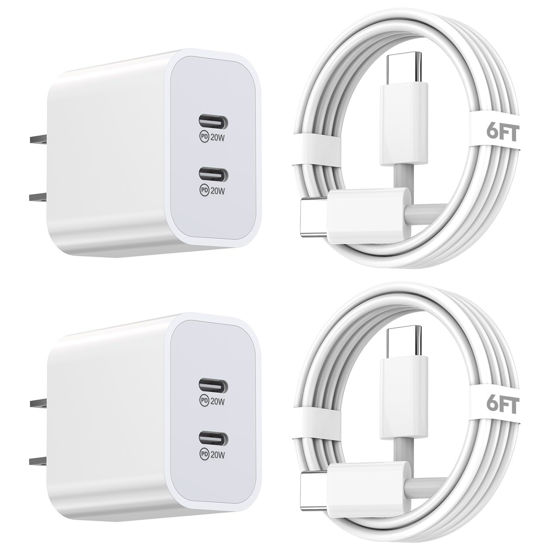 Picture of iPhone 15 Charger,Apple Charger Fast Charging,2Pack 40W Dual Port Power Delivery Apple Charging Block,2Pack 6FT USB C to C Fast Charger Cable,USB C Charger for iPhone 15/15 Pro/iPad Pro/iPad Air/Mini