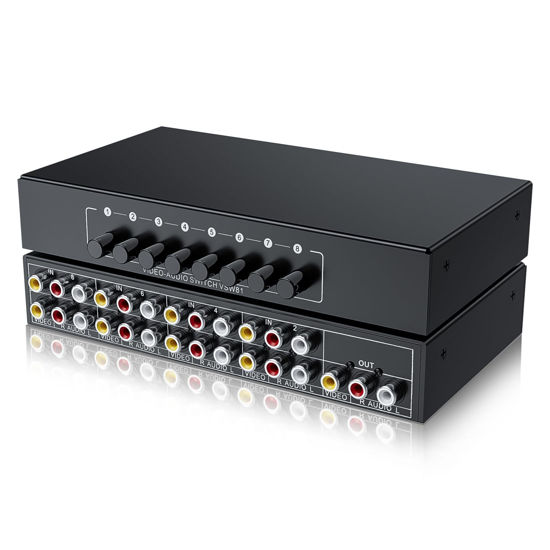 Picture of RCA Switch 8 in 1 Out Composite Video L/R Audio Selector Box 8X1, BolAAzuL 8-Way RCA Switcher - 8 Port AV Selector Switch - Plug & Play for Wii PS2 Xbox DVD STB HDTV