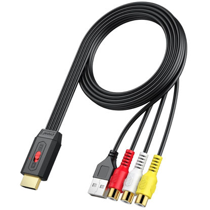 Picture of Neoteck RCA to HDMI Converter 60cm/2ft RCA to HDMI Cable Supports 16:9/4:3 Aspect Conversion Built-in RCA Cable for Game Console Plug and Play Widely Used in Wii/PS2/N64-Female RCA Input