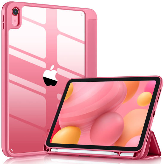 Picture of Wenlaty Case Compatible with iPad 10th Generation 2022 10.9 Inch with Pencil Holder, Slim Protective Cover with Clear Back Shell for iPad 10th Gen A2696 A2757 A2777, Auto Wake/Sleep, Watermelon Pink