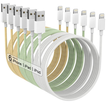 Picture of 6Pack (3/3/6/6/6/10 FT) Apple MFi Certified iPhone Charger Fast Charging Long Lightning Cable iPhone Charger Cord Compatible iPhone 14/13/12/11 Pro Max/XS MAX/XR/XS/X/8/7 Plus iPad AirPods