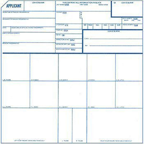 Picture of Fingerprint Cards, Applicant FD-258, 25 Pack