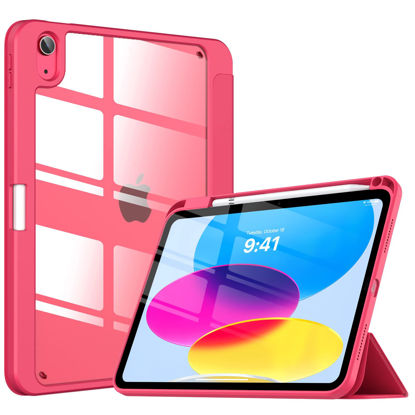 Picture of TiMOVO Case for iPad 10th Generation with Pencil Holder iPad 10.9 Inch Case 2022, iPad Case 10th Generation Hybrid Slim Tri-fold Stand Protective Cover with Clear Back for iPad 10, Watermelon Pink