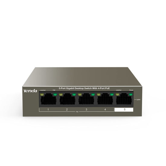 Picture of Tenda TEG1105P, 5 Port Gigabit PoE Switch Compatible with IEEE 802.3af/at Devices, Unmanaged PoE Switch with 4 Port PoE+@58W, Plug & Play, Fanless & Metal Design, Limited Lifetime Protection